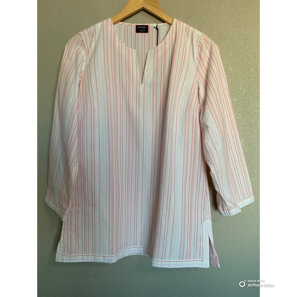 UNTUCKit Women’s Coral Stripe Cotton Durfort Tunic Top Size 8 NWT